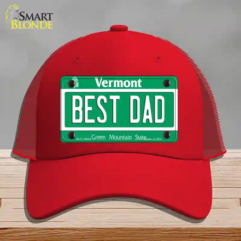 HAT17-MLP-10699 Best Dad Vermont Novelty License Plate Hat, Mesh - Red
