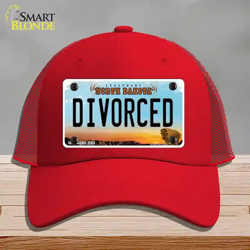 HAT17-MLP-10741 Divorced North Dakota Novelty License Plate Hat, Mesh - Red