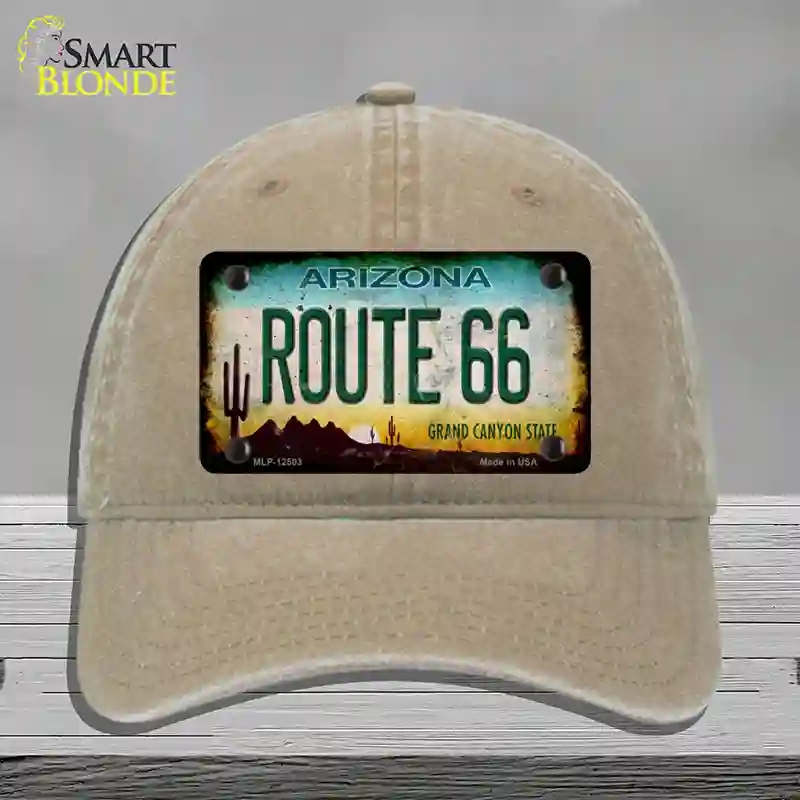 HAT09-MLP-12503 Route 66 Arizona Rusty Novelty License Plate Hat, Unconstructed Cotton - Khaki