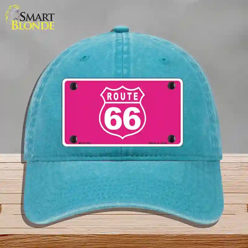 HAT10-MLP-025 US Route 66 Pink Novelty License Plate Hat, Unconstructed Cotton - Lake Blue