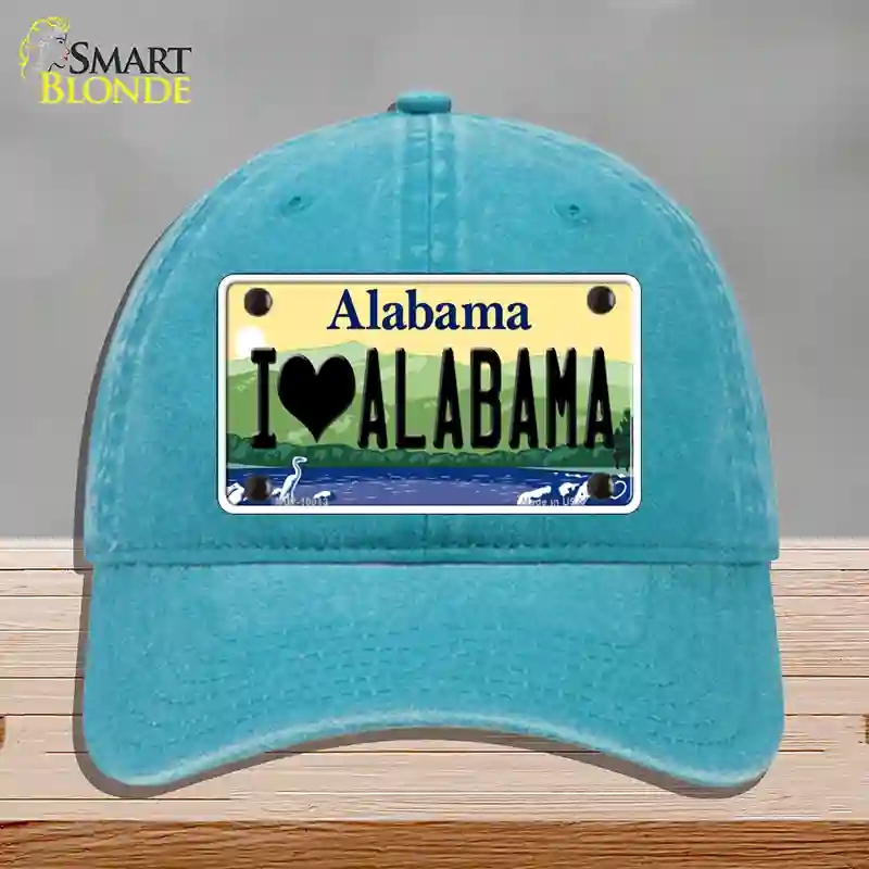 HAT10-MLP-10013 I Love Alabama Novelty License Plate Hat, Unconstructed Cotton - Lake Blue