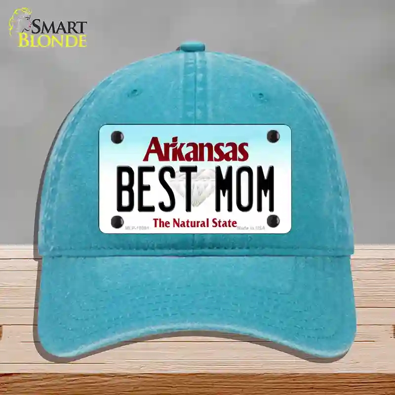 HAT10-MLP-10061 Best Mom Arkansas Novelty License Plate Hat, Unconstructed Cotton - Lake Blue