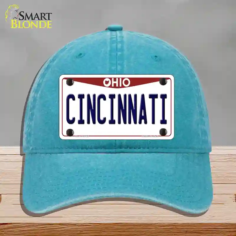 HAT10-MLP-10068 Cincinnati Ohio Novelty License Plate Hat, Unconstructed Cotton - Lake Blue