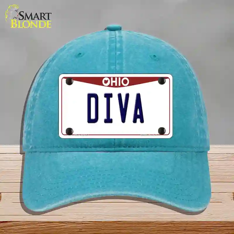 HAT10-MLP-10102 Diva Ohio Novelty License Plate Hat, Unconstructed Cotton - Lake Blue