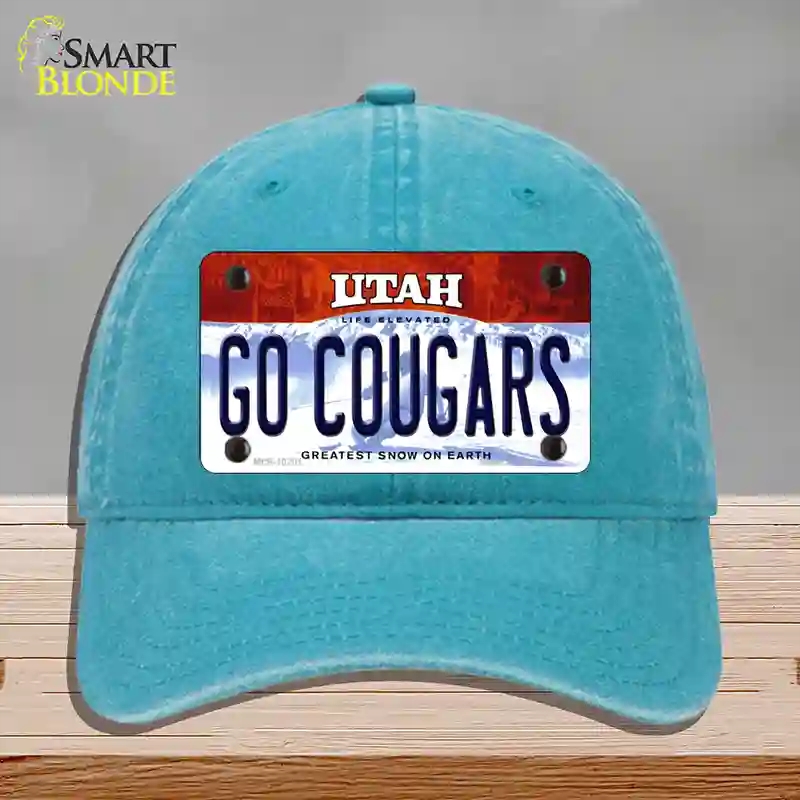 HAT10-MLP-10201 Go Cougars Utah Novelty License Plate Hat, Unconstructed Cotton - Lake Blue