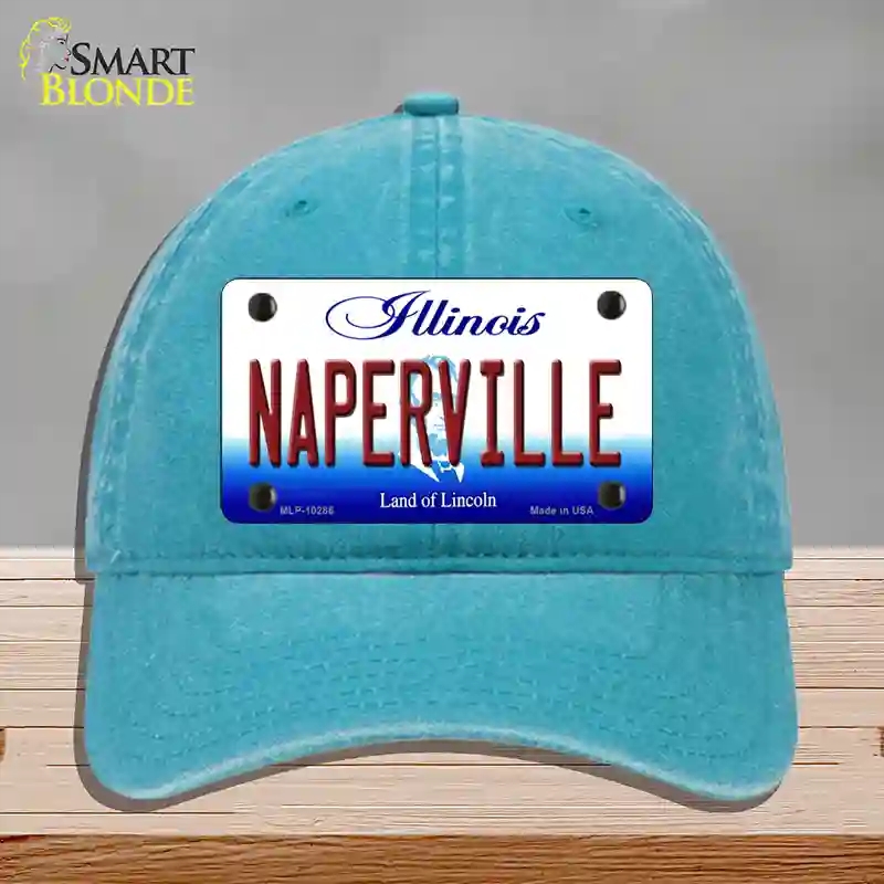 HAT10-MLP-10286 Naperville Illinois Novelty License Plate Hat, Unconstructed Cotton - Lake Blue