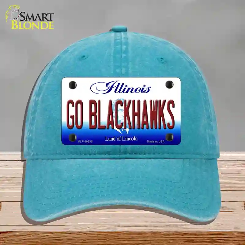 HAT10-MLP-10295 Go Blackhawks Illinois Novelty License Plate Hat, Unconstructed Cotton - Lake Blue