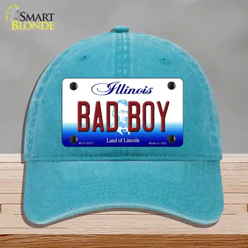 HAT10-MLP-10317 Bad Boy Illinois Novelty License Plate Hat, Unconstructed Cotton - Lake Blue