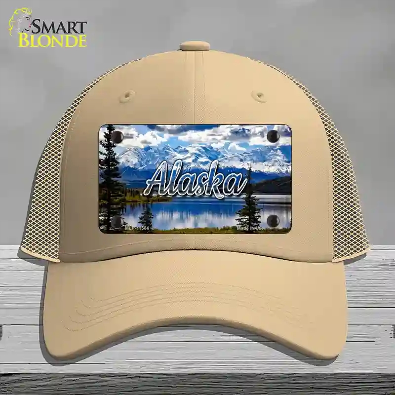 HAT15-MLP-11584 Alaska Snowy Mountains State Novelty License Plate Hat, Mesh - Khaki
