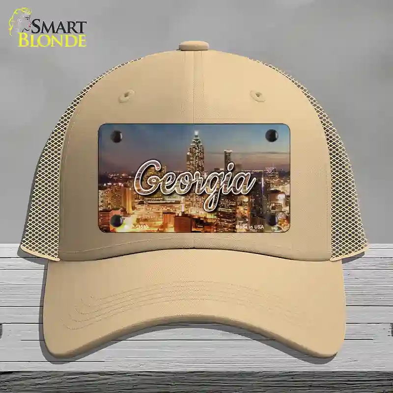 HAT15-MLP-11593 Georgia City Lights State Novelty License Plate Hat, Mesh - Khaki
