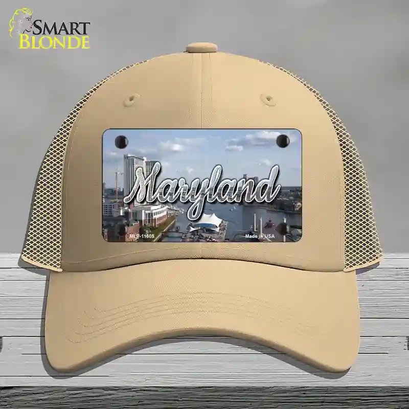 HAT15-MLP-11605 Maryland River Skyline State Novelty License Plate Hat, Mesh - Khaki