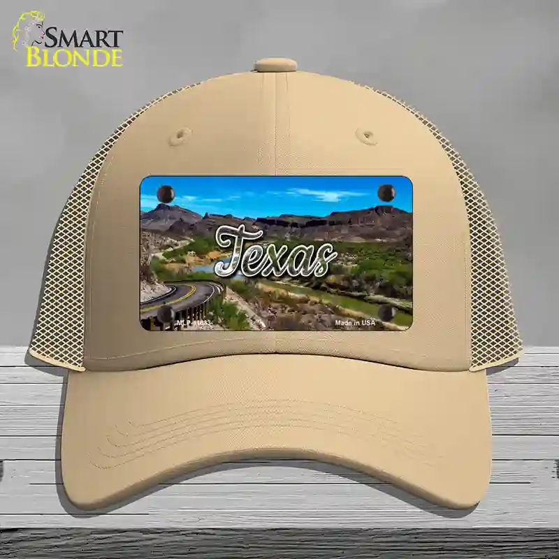 HAT15-MLP-11633 Texas Open Mountain Road State Novelty License Plate Hat, Mesh - Khaki