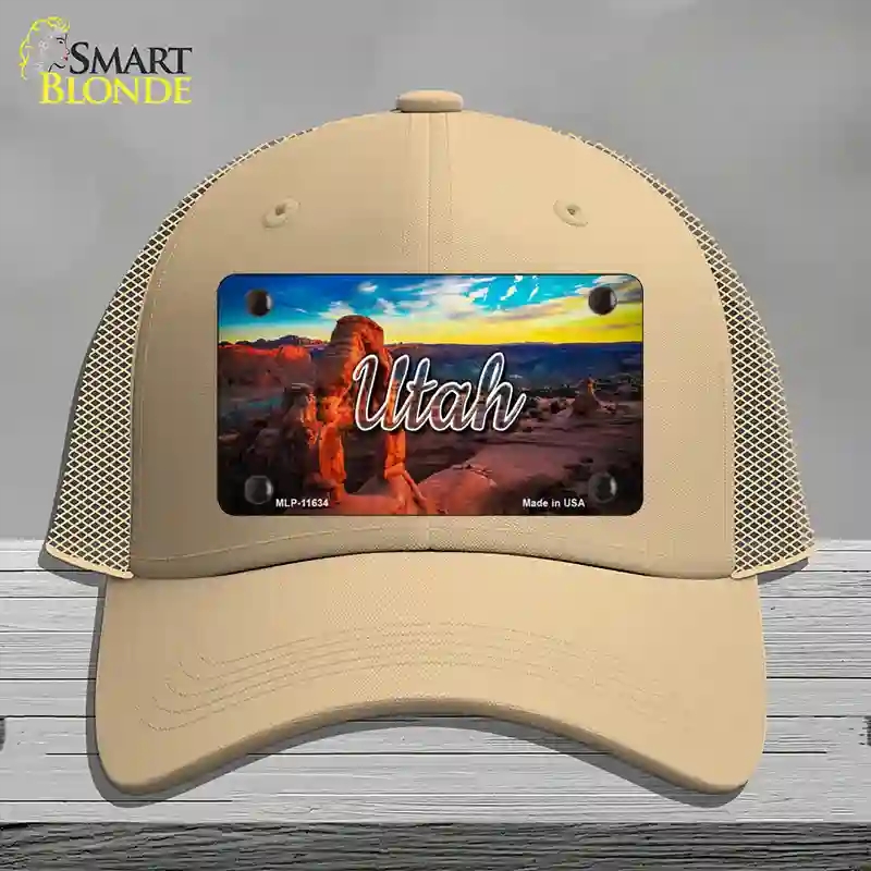 HAT15-MLP-11634 Utah Canyon Arch State Novelty License Plate Hat, Mesh - Khaki