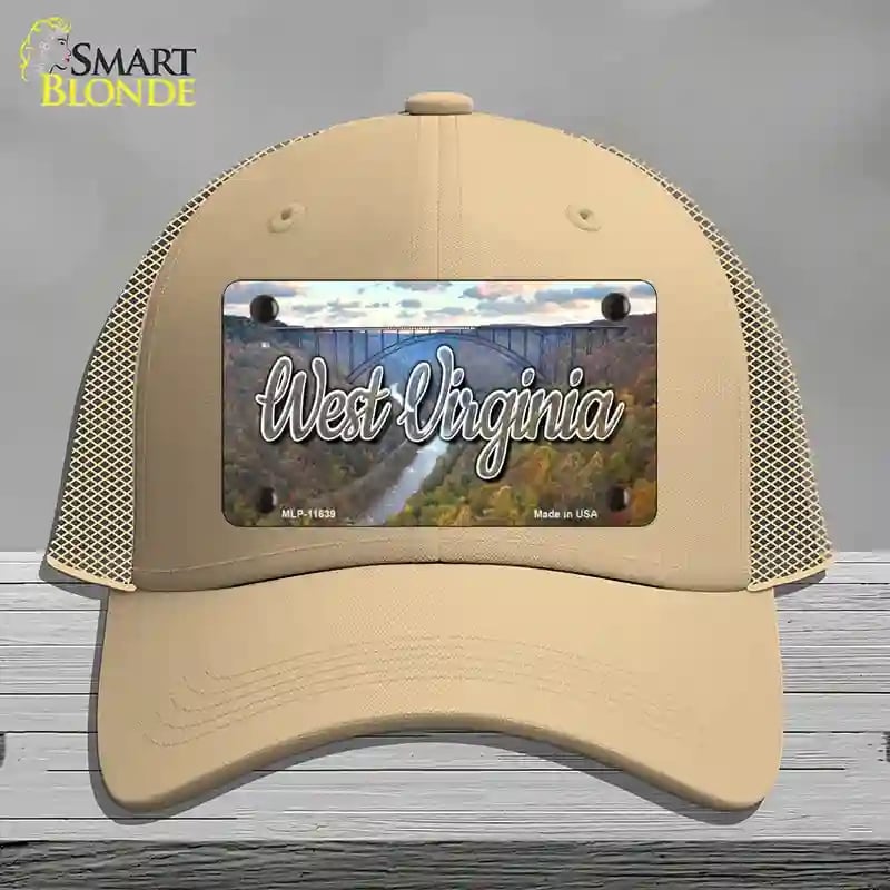 HAT15-MLP-11639 West Virginia River Bridge State Novelty License Plate Hat, Mesh - Khaki