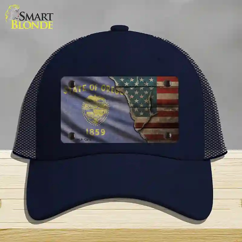 HAT16-MLP-12416 Oregon & American Flag Novelty License Plate Hat, Mesh - Navy