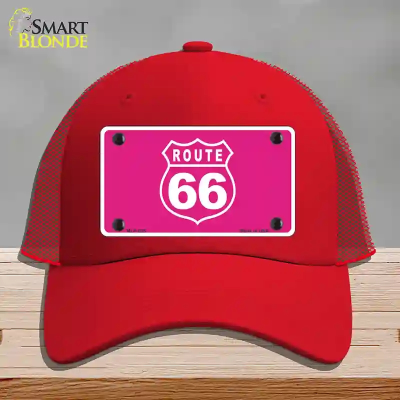 HAT17-MLP-025 US Route 66 Pink Novelty License Plate Hat, Mesh - Red
