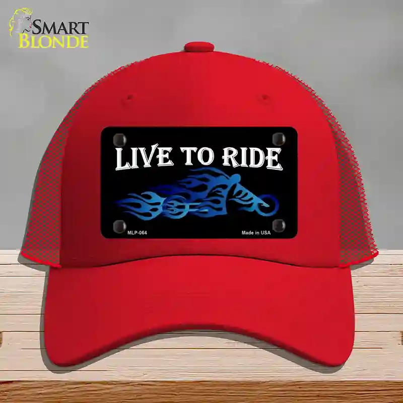 HAT17-MLP-064 Live to Ride Novelty License Plate Hat, Mesh - Red