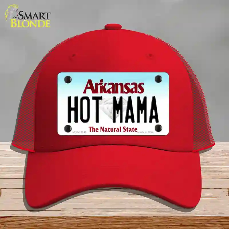 HAT17-MLP-10045 Hot Mama Arkansas Novelty License Plate Hat, Mesh - Red