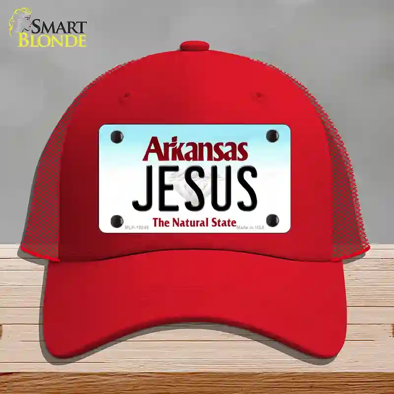 HAT17-MLP-10048 Jesus Arkansas Novelty License Plate Hat, Mesh - Red