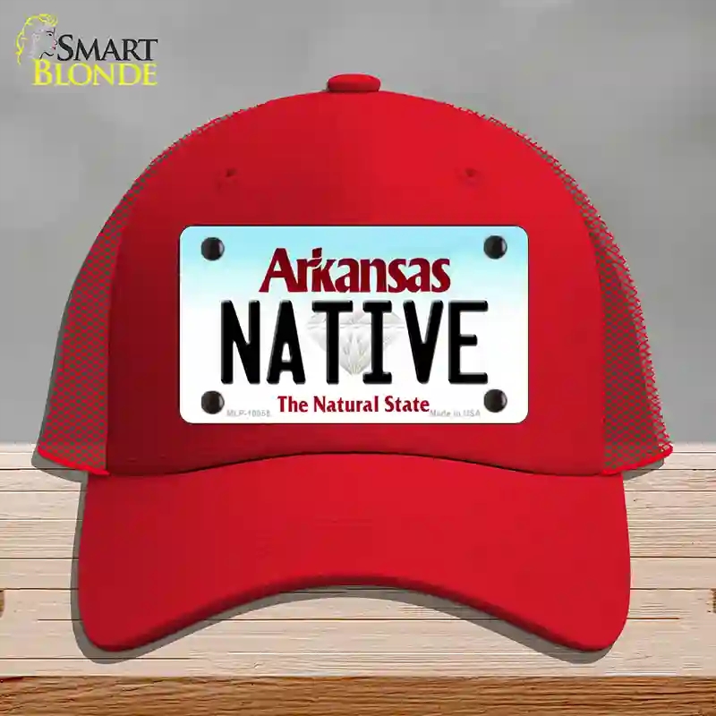 HAT17-MLP-10055 Native Arkansas Novelty License Plate Hat, Mesh - Red