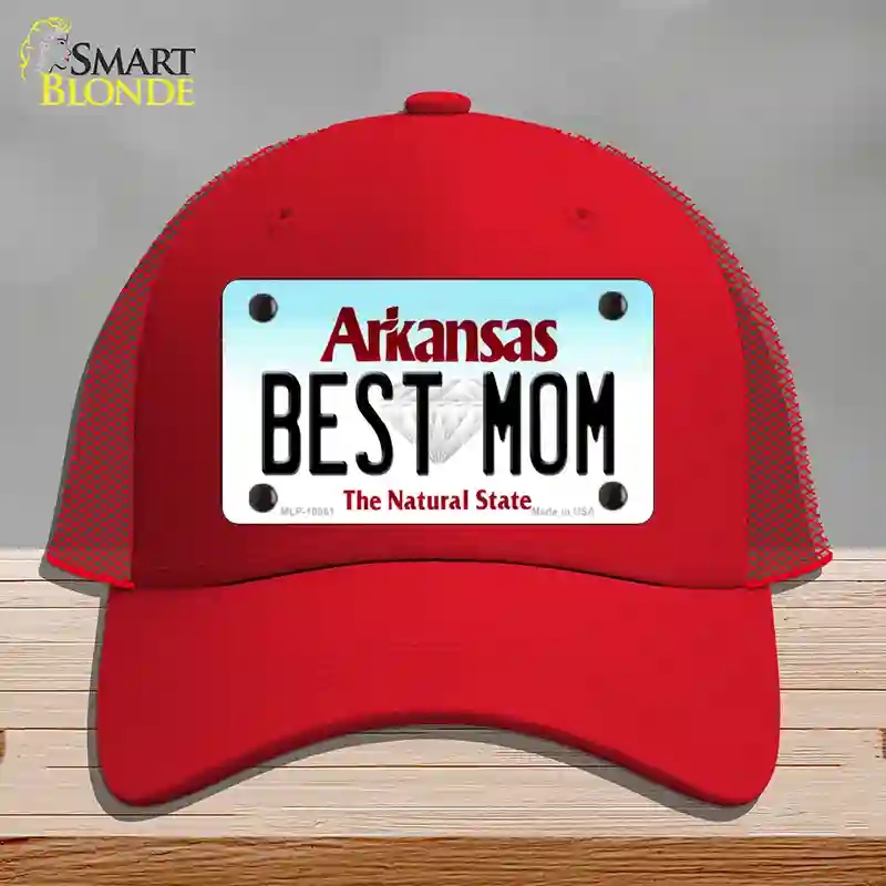 HAT17-MLP-10061 Best Mom Arkansas Novelty License Plate Hat, Mesh - Red