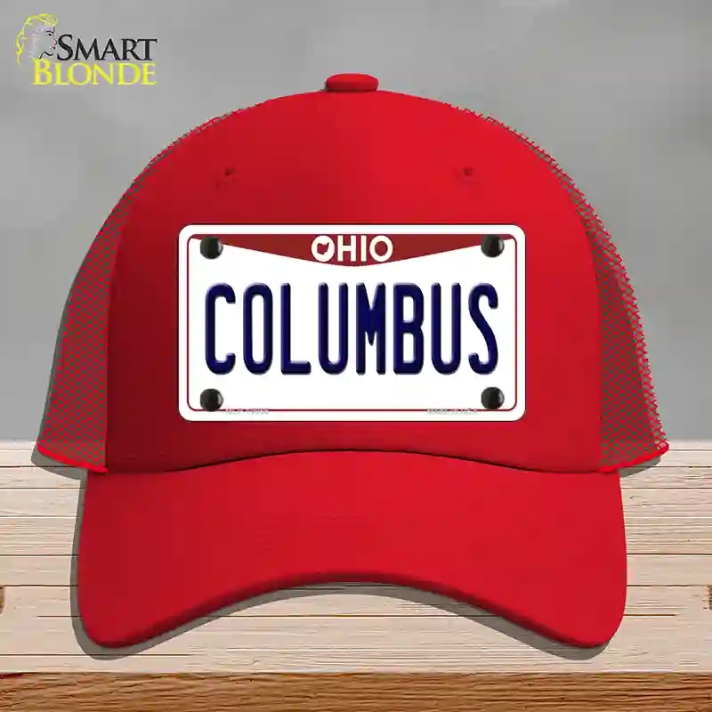 HAT17-MLP-10066 Columbus Ohio Novelty License Plate Hat, Mesh - Red