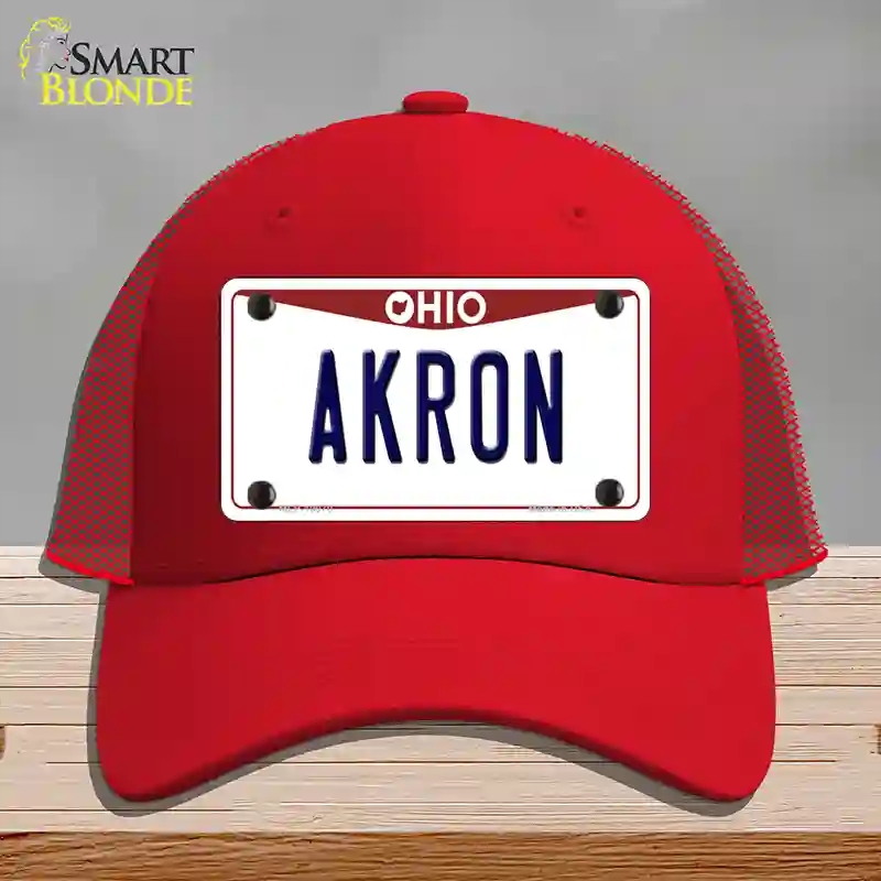 HAT17-MLP-10070 Akron Ohio Novelty License Plate Hat, Mesh - Red