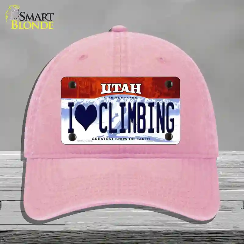 HAT12-MLP-10230 I Love Climbing Utah Novelty License Plate Hat, Unconstructed Cotton - Pink