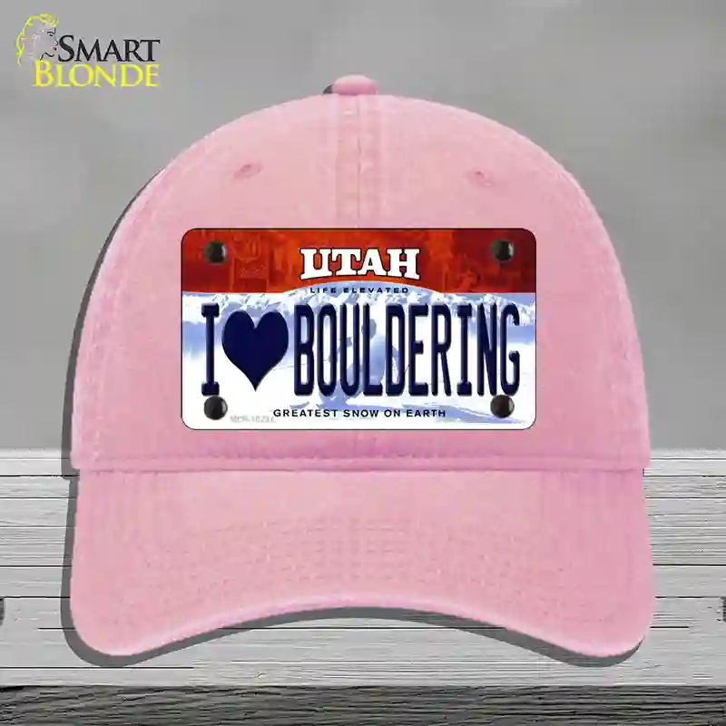 HAT12-MLP-10231 I Love Bouldering Utah Novelty License Plate Hat, Unconstructed Cotton - Pink