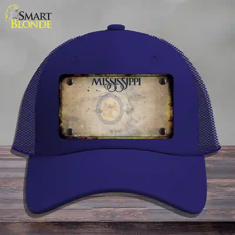 HAT18-MLP-12183 Mississippi Great Seal Rusty Blank Novelty License Plate Hat, Mesh - Royal Blue