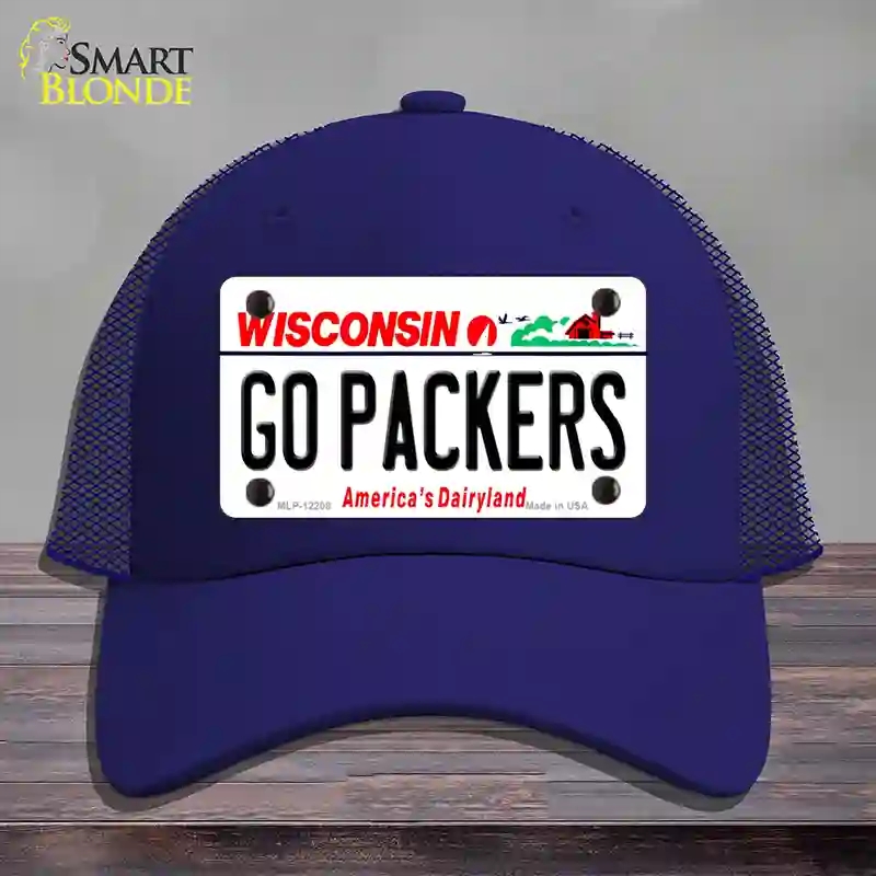 HAT18-MLP-12208 Go Packers Wisconsin Novelty License Plate Hat, Mesh - Royal Blue
