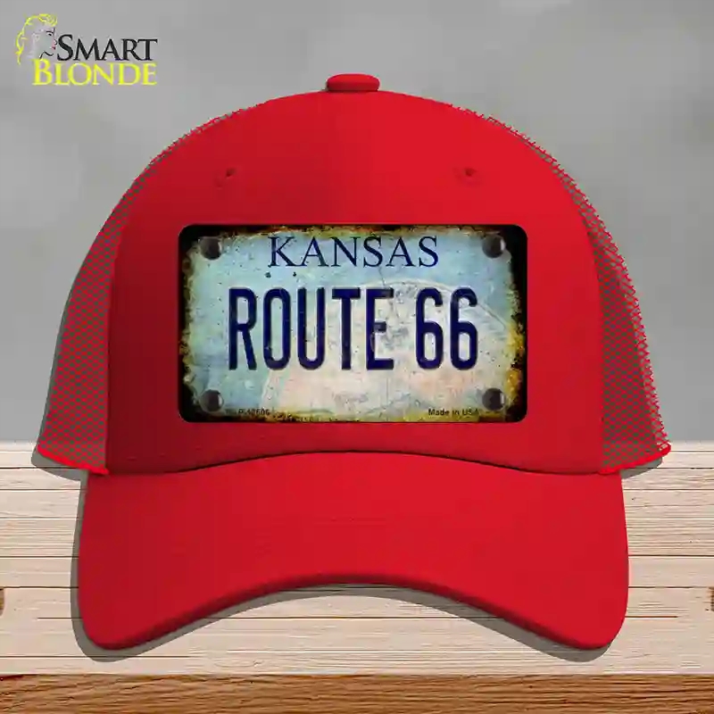 HAT17-MLP-12506 Route 66 Kansas Rusty Novelty License Plate Hat, Mesh - Red