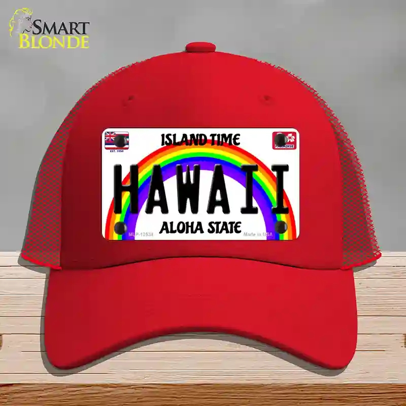 HAT17-MLP-12534 Hawaii Novelty License Plate Hat, Mesh - Red