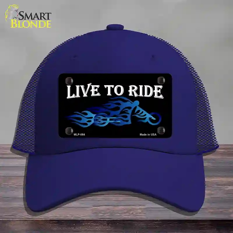 HAT18-MLP-064 Live to Ride Novelty License Plate Hat, Mesh - Royal Blue