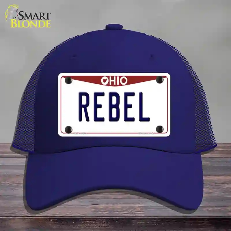 HAT18-MLP-10084 Rebel Ohio Novelty License Plate Hat, Mesh - Royal Blue
