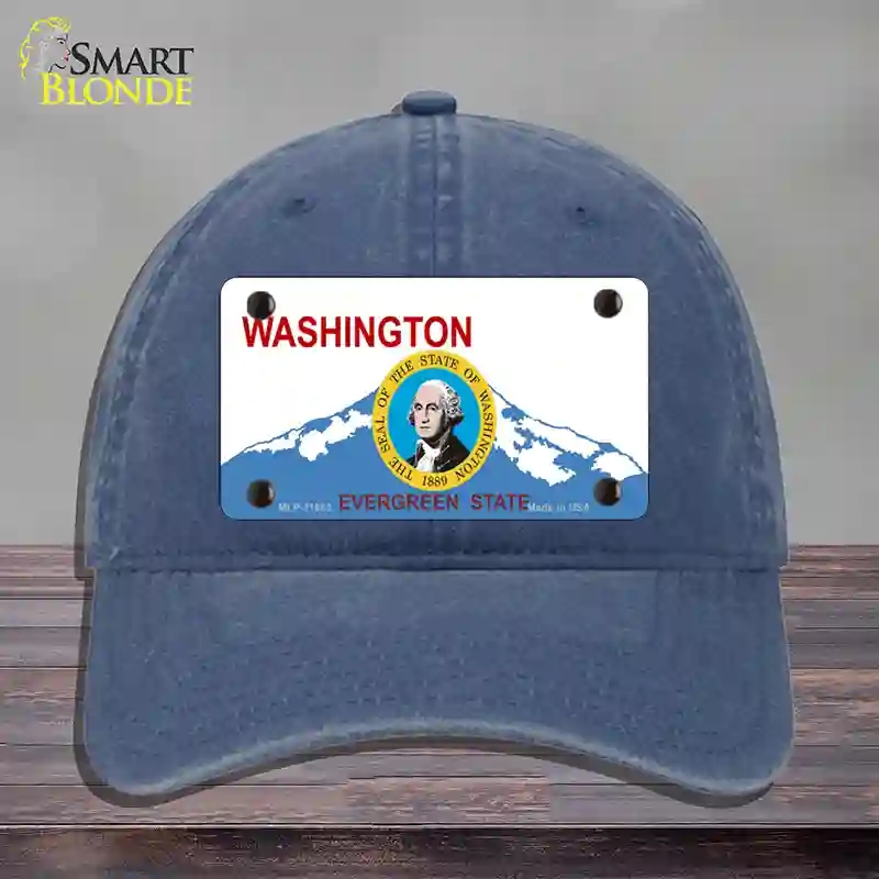 HAT11-MLP-11683 Washington Seal & State Novelty License Plate Hat, Unconstructed Cotton - Navy