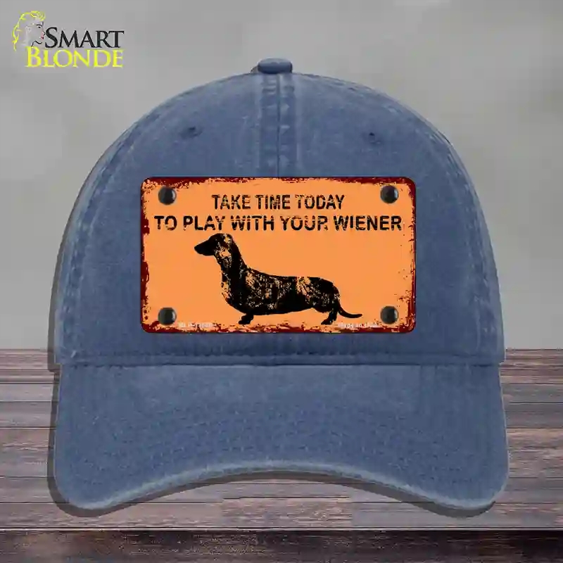 HAT11-MLP-11686 Play with Your Wiener Novelty License Plate Hat, Unconstructed Cotton - Navy