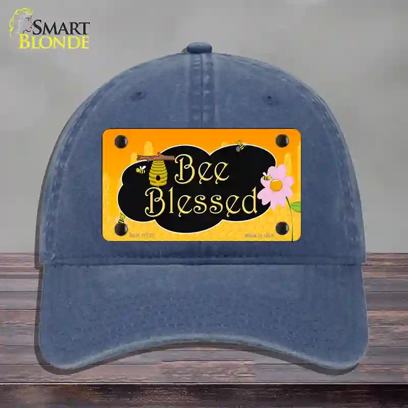 HAT11-MLP-11722 Bee Blessed Honey Hive Novelty License Plate Hat, Unconstructed Cotton - Navy