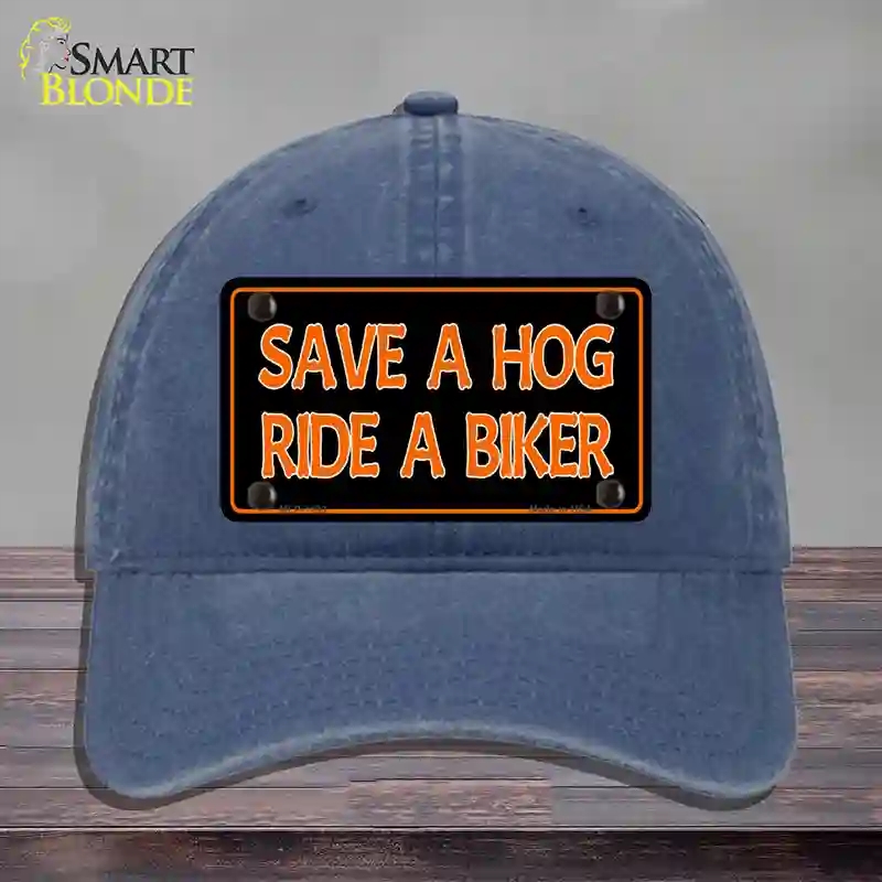 HAT11-MLP-1193 Save a Hog Ride a Biker Novelty License Plate Hat, Unconstructed Cotton - Navy