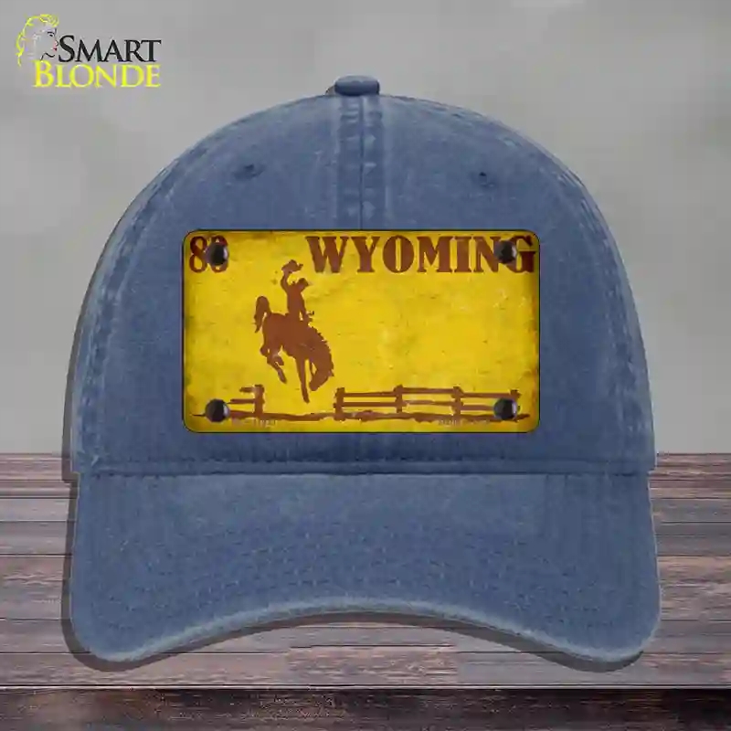 HAT11-MLP-11933 Wyoming Yellow Rusty Novelty License Plate Hat, Unconstructed Cotton - Navy