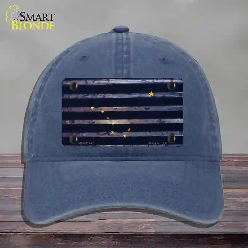 HAT11-MLP-11943 Alaska Corrugated Flag Novelty License Plate Hat, Unconstructed Cotton - Navy
