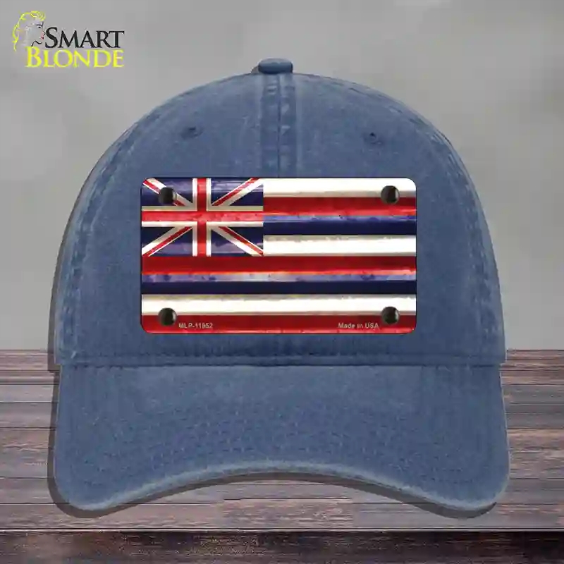 HAT11-MLP-11952 Hawaii Corrugated Flag Novelty License Plate Hat, Unconstructed Cotton - Navy