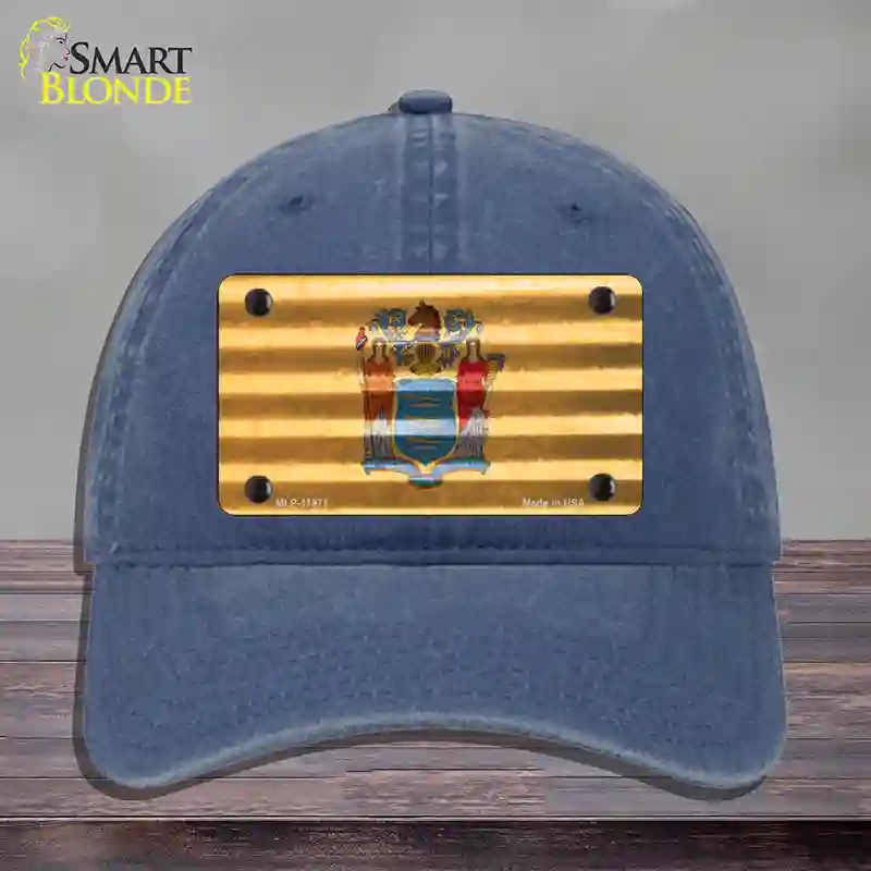 HAT11-MLP-11971   Jersey Corrugated Flag Novelty License Plate Hat, Unconstructed Cotton - Navy