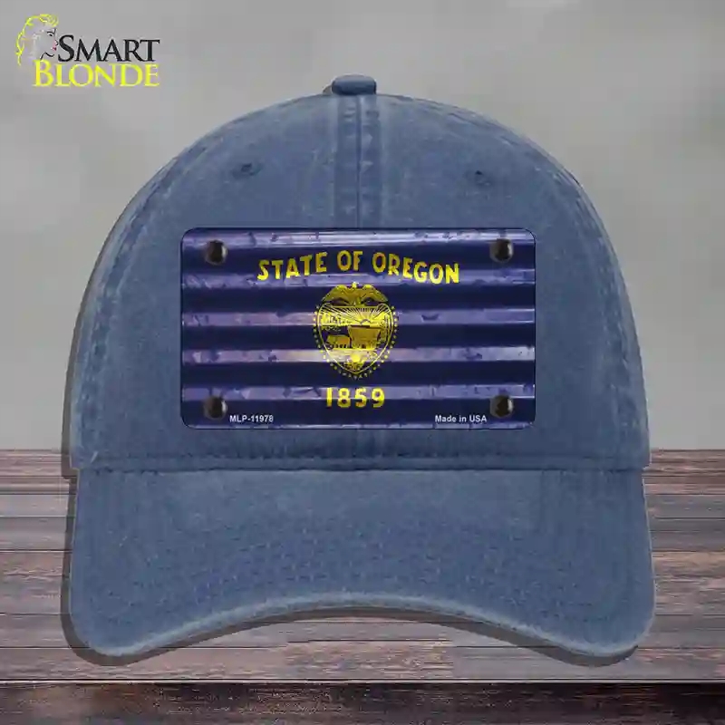 HAT11-MLP-11978 Oregon Corrugated Flag Novelty License Plate Hat, Unconstructed Cotton - Navy
