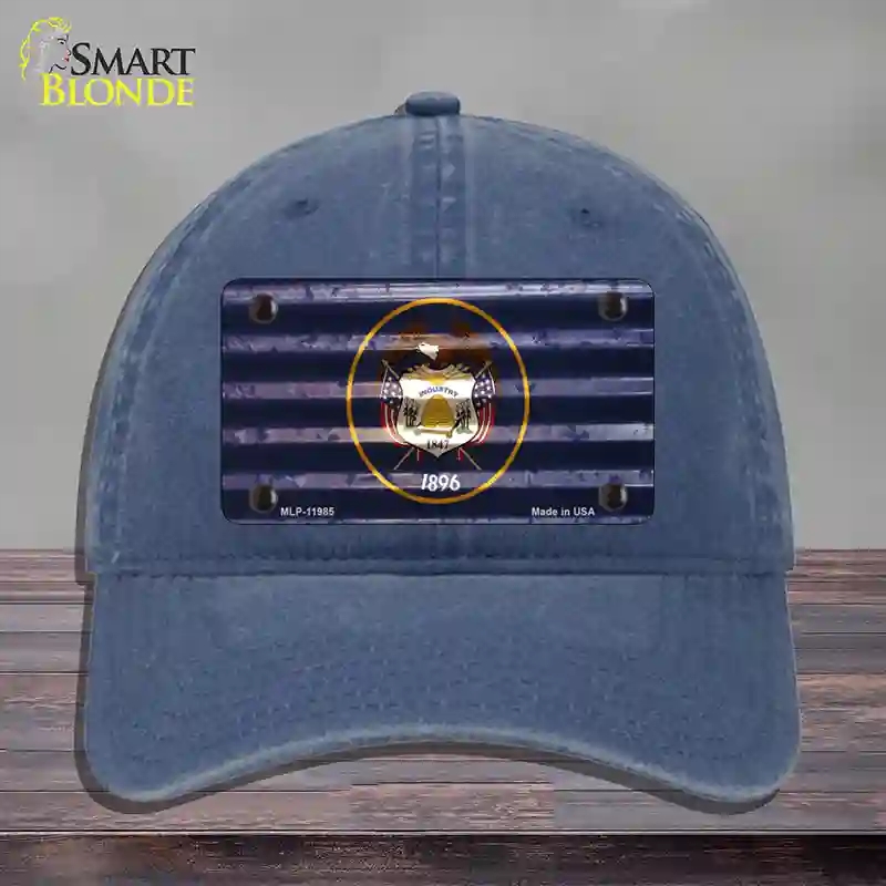 HAT11-MLP-11985 Utah Corrugated Flag Novelty License Plate Hat, Unconstructed Cotton - Navy