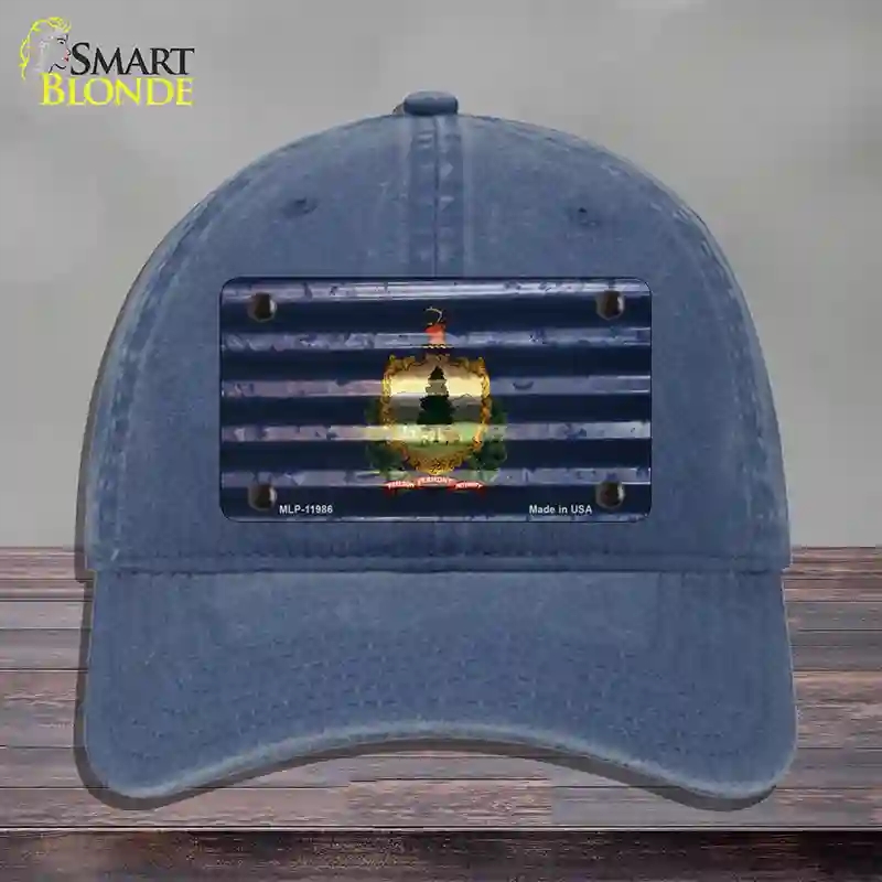 HAT11-MLP-11986 Vermont Corrugated Flag Novelty License Plate Hat, Unconstructed Cotton - Navy