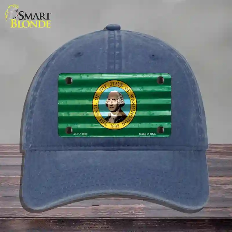 HAT11-MLP-11988 Washington Corrugated Flag Novelty License Plate Hat, Unconstructed Cotton - Navy