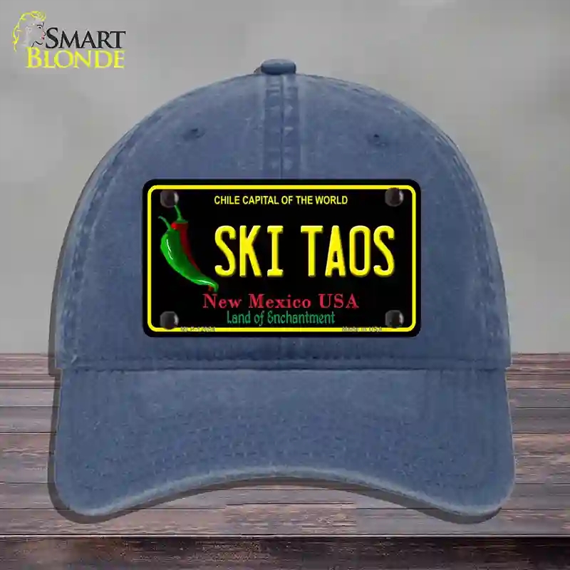 HAT11-MLP-12054 Ski Taos Black   Mexico Novelty License Plate Hat, Unconstructed Cotton - Navy