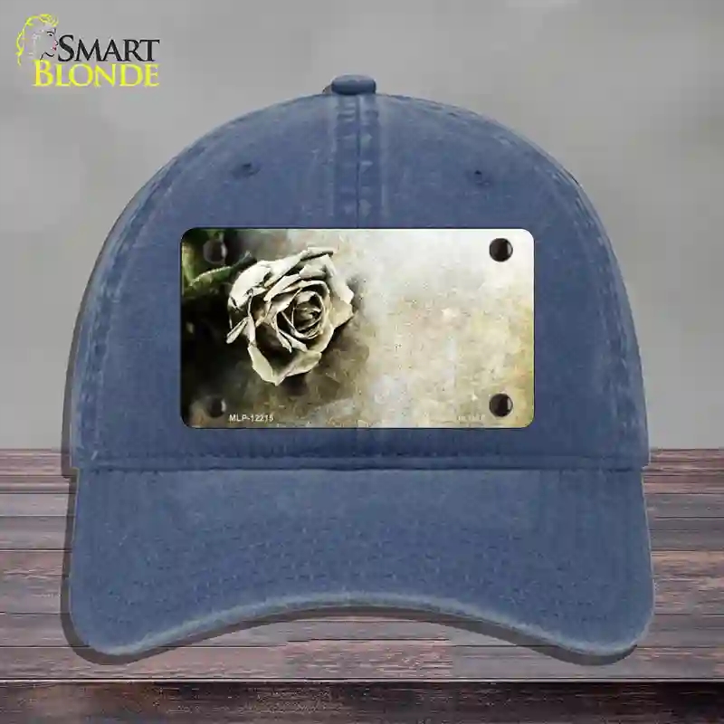 HAT11-MLP-12215 Black & White Rose Novelty License Plate Hat, Unconstructed Cotton - Navy