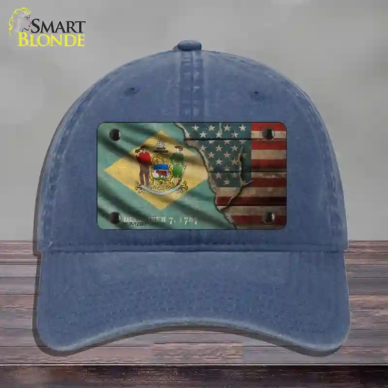 HAT11-MLP-12387 Delaware & American Flag Novelty License Plate Hat, Unconstructed Cotton - Navy